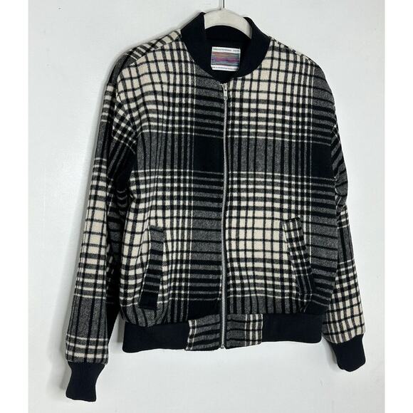 Urban Renewal UO Vintage Fabric Black White Plaid Zip Bomber Jacket Size XS - Picture 2 of 4